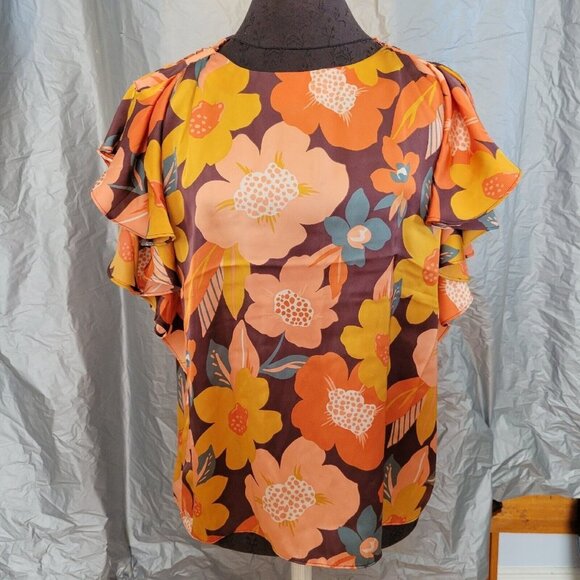 DR2 Tops - Anthropologie DR2 Woven Boho Top Shirt Peasant Blouse Short Sl M Floral